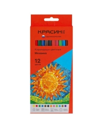 Карандаши цветные Красин "Мозаика", 12цв., шестигран., заточен., картон, европодвес