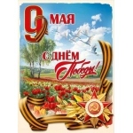 Плакат "9 Мая. С Днём Победы!" (пейзаж с тюльпанами, журавли в небе, орден, георгиевские ленты) Плакат "9 Мая. С Днём Победы!" (пейзаж с тюльпанами, журавли в небе, орден, георгиевские ленты)
