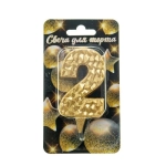 Свеча-цифра Айсберг золотая с блеском "2" 