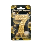 Свеча-цифра Айсберг золотая с блеском "7" 