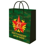Optima Пакет подарочный с глянц.лам. 18х23x8 см (M) Праздник мужества, 128 г (собс.разр.) ППК-7694