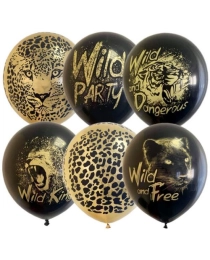 MР 12"/30см  BLACK&GOLD асорти  рис Wild Party  25шт шар латекс