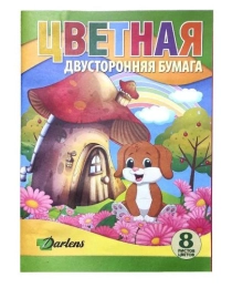 БУМАГА ЦВЕТНАЯ, ДВУСТОРОННЯЯ, А4, 8 Л, 8 ЦВЕТОВ DARLENS «ЗАЙЧИК», В ПАПКЕ