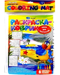 Раскраска-коврик: ПВХ-ткань 83*70 см, 6 восковых мелков; мелки легко стираются с помощью влажной салфетки.