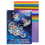 КАРТОН ЦВЕТНОЙ, МЕЛОВАННЫЙ, А4, 18 Л, 18 ЦВЕТОВ ГОЗНАК &laquo;КОСМИЧЕСКИЙ НЕОНОВЫЙ КОТИК&raquo;, В ПАПКЕ