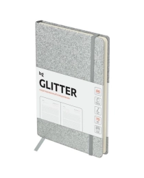 Ежедневник недатированный, А6, 136л., твердый переплет, диз. картон, BG "Glitter. Silver", серебристый, на резинке, карман