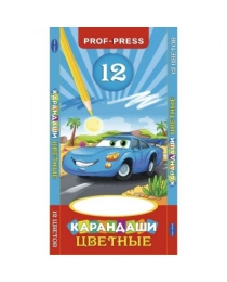 Карандаши  цветные, гексагональные ГОЛУБАЯ МАШИНА(К-8293) 12шт,12 цв, гриф. d=2,8 мм,в карт. коробке