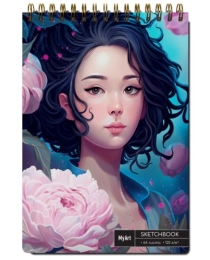 MyArt. СКЕТЧБУК А4 на гребне. АНИМЕ. ДЕВУШКА С ПИОНАМИ