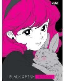 MyArt. БЛОКНОТ в линию Black & Pink. Девочка с кроликом