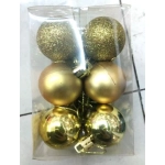 Елочное украшение шар золото 6 см (матовый, глянец, глиттер) (12 шт./уп,) в пвх
