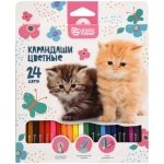 Набор цветных карандашей, (24шт.), schoolformat &laquo;ПУШИСТЫЕ КОТЯТА&raquo;, Ø2,65мм, HB, 24 цвета, заточенные, шестигранный, европодвес