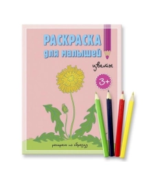 Комплект. Раскраска для малышей Цветы + Карандаши 4 цвета. 17х22 см. ГЕОДОМ