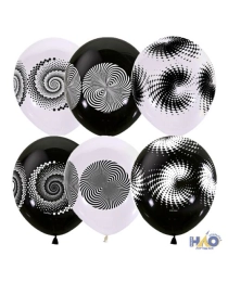 M 12"/30см  BLACK&WHITE (шелк)  4 ст. рис  Иллюзия  25шт шар латекс