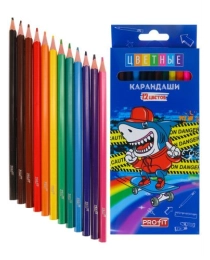 TM"Profit"Карандаши цветн,набор,гексаг. 12цв. SHARK BRO (КЦ-1507) гриф.d=2,65мм,в к/к,кр12