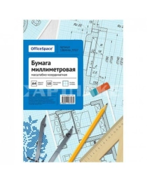 Бумага масштабно-координатная OfficeSpace, А4 10л., голубая, в папке