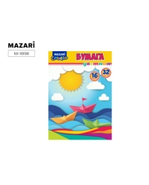 Набор цветной бумаги 32 л., 16 цв., односторонняя, 205*270 мм, офсетная обложка, блок 43 г/м2 M-16198