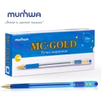 Ручка шариковая MunHwa "MC Gold" синяя, 0,7мм, грип, штрих-код BMC07-02