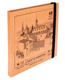 Скетчбук 48л. НАБРОСОК ГОРОДА (48-0572) 7БЦ, матовая ламинация, ляссе, лен, резинка, 165х165мм