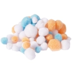 Набор для творчества Alingar, Проволока пушистая-30 см 80 шт, Помпоны-90 шт, Глазки-90 шт, "Белый, оранжевый, голубой", пакет с европодвесом